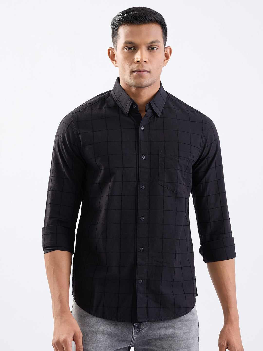 SPYKAR MENS CASUAL SHIRT F/S MSHCS2BE007 JET BLACK