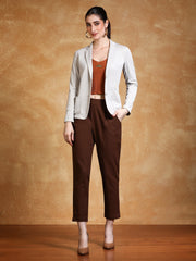 Brown Solid Cotton Slub Straight Pants