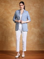 White Solid Cotton Slub Straight Pants