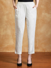Off-White Solid Cotton Slub Straight Pants