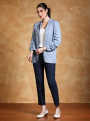 Royal Blue Solid Cotton Slub Straight Pants