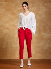 Rani Pink Solid Cotton Slub Straight Pants