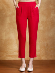 Rani Pink Solid Cotton Slub Straight Pants