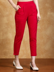 Rani Pink Solid Cotton Slub Straight Pants