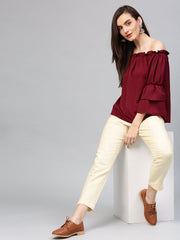 Light Yellow Solid Cotton Slub Straight Pants