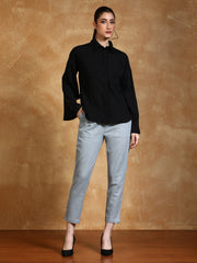 Light Grey Solid Cotton Slub Straight Pants