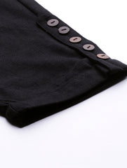 Black Solid Cotton Slub Pants