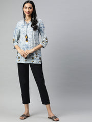 Black Solid Cotton Slub Pants