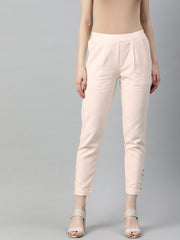 Off White Solid Cotton Slub Pants