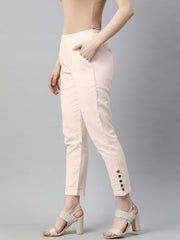 Off White Solid Cotton Slub Pants