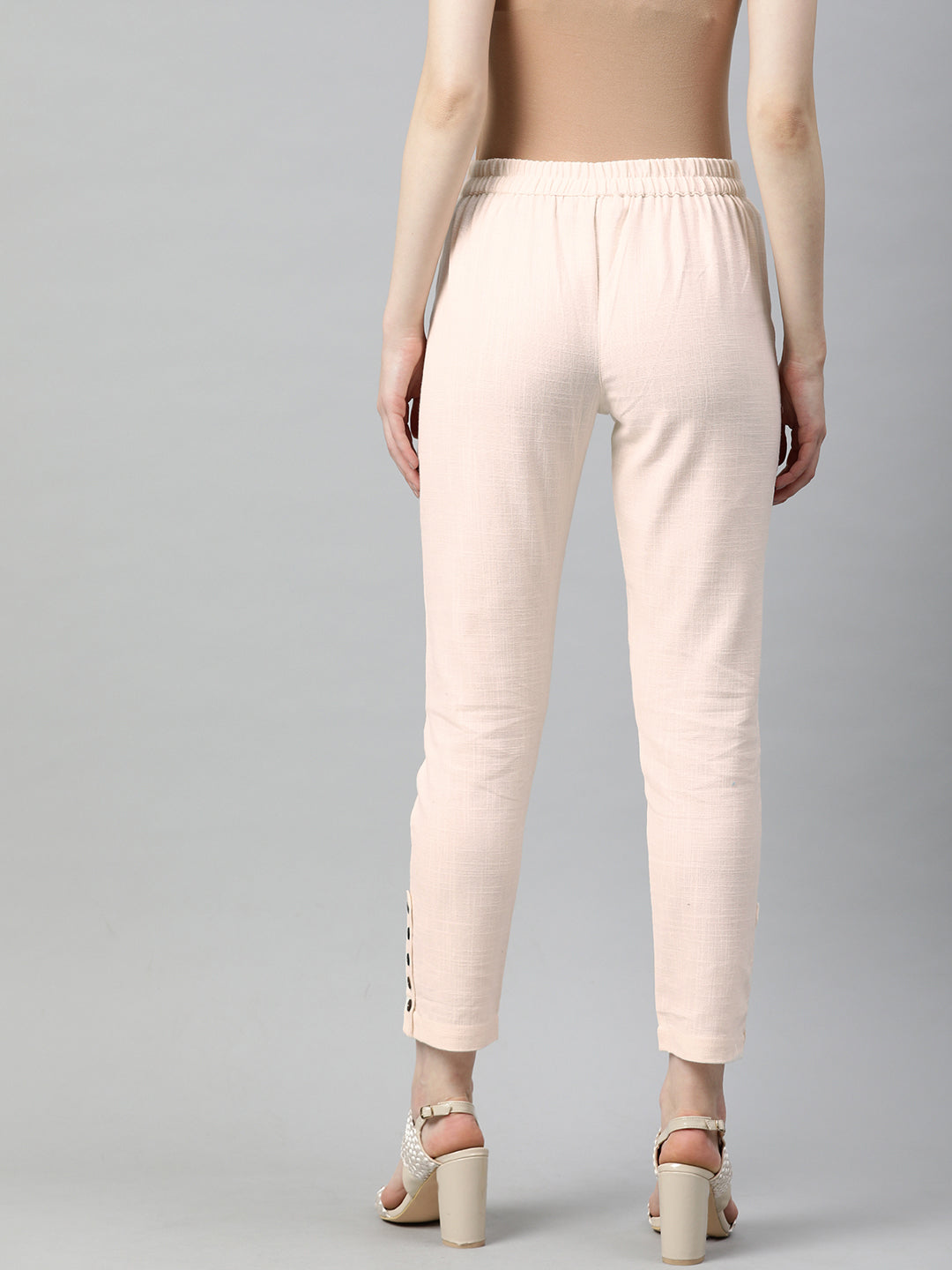 Off White Solid Cotton Slub Pants
