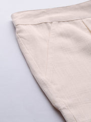 Off White Solid Cotton Slub Pants