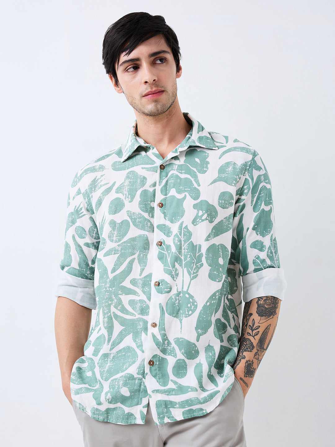 Spykar Mens Casual Shirt F/S Mshps1Be018 Granite Green