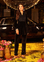 Qainaat Black Embroidered Velvet Top For Women