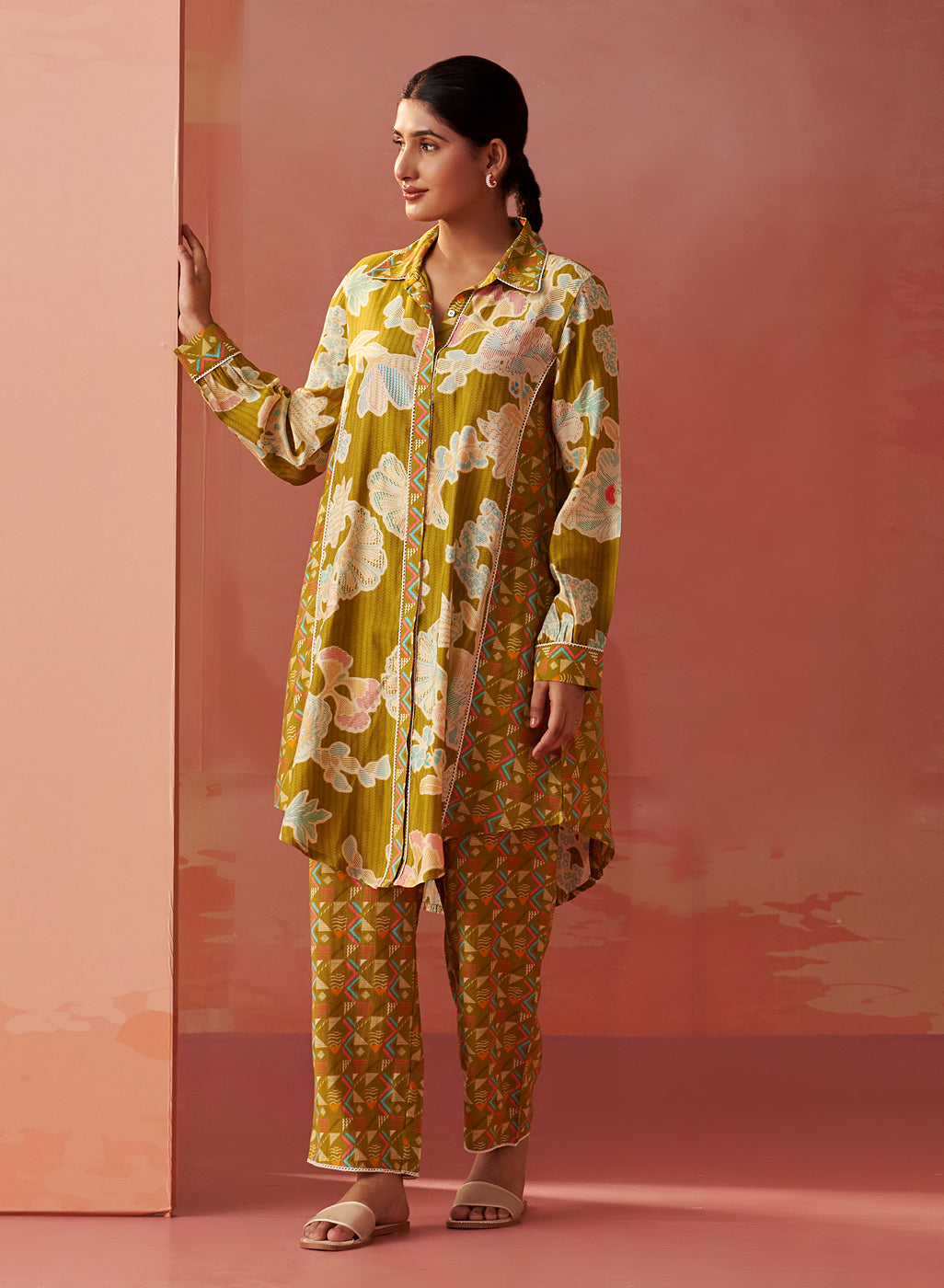 Seher Light Olive Printed Chanderi Co-Ord Set