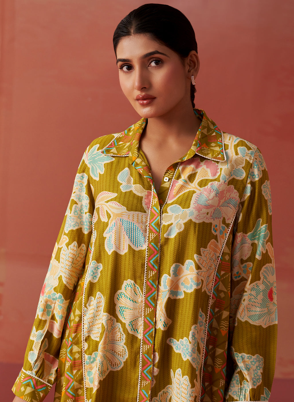 Seher Light Olive Printed Chanderi Co-Ord Set