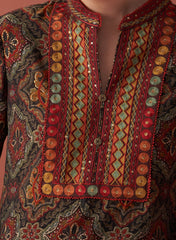 Samiya Black Printed Chanderi Kurta