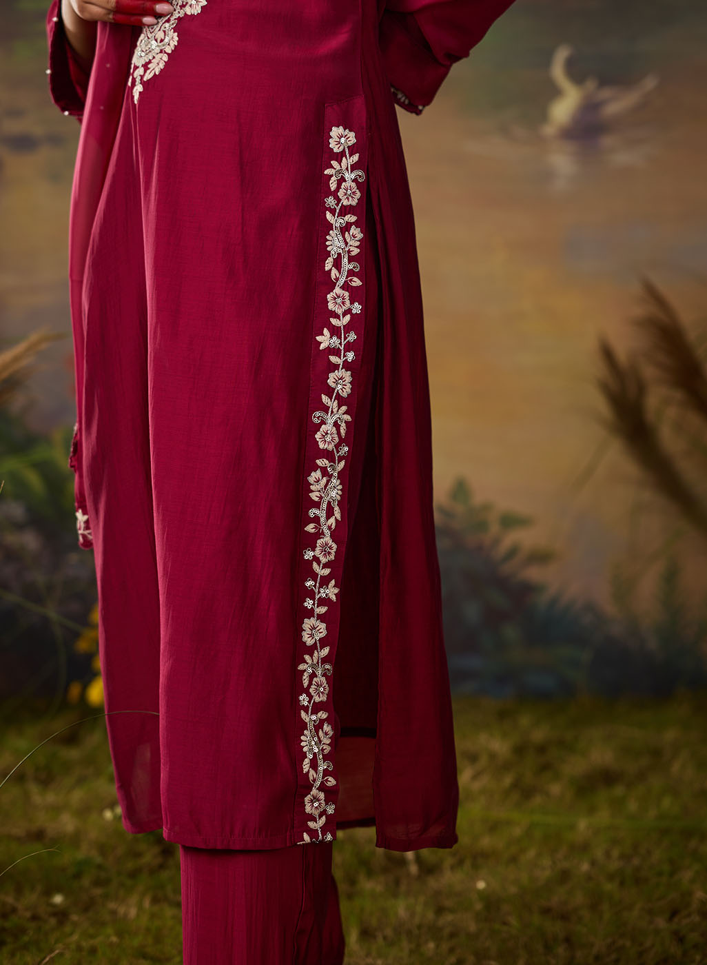 Husna Silk Embroidered Ladies Straight Suit Set With Dupatta