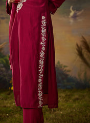 Husna Silk Embroidered Ladies Straight Suit Set With Dupatta