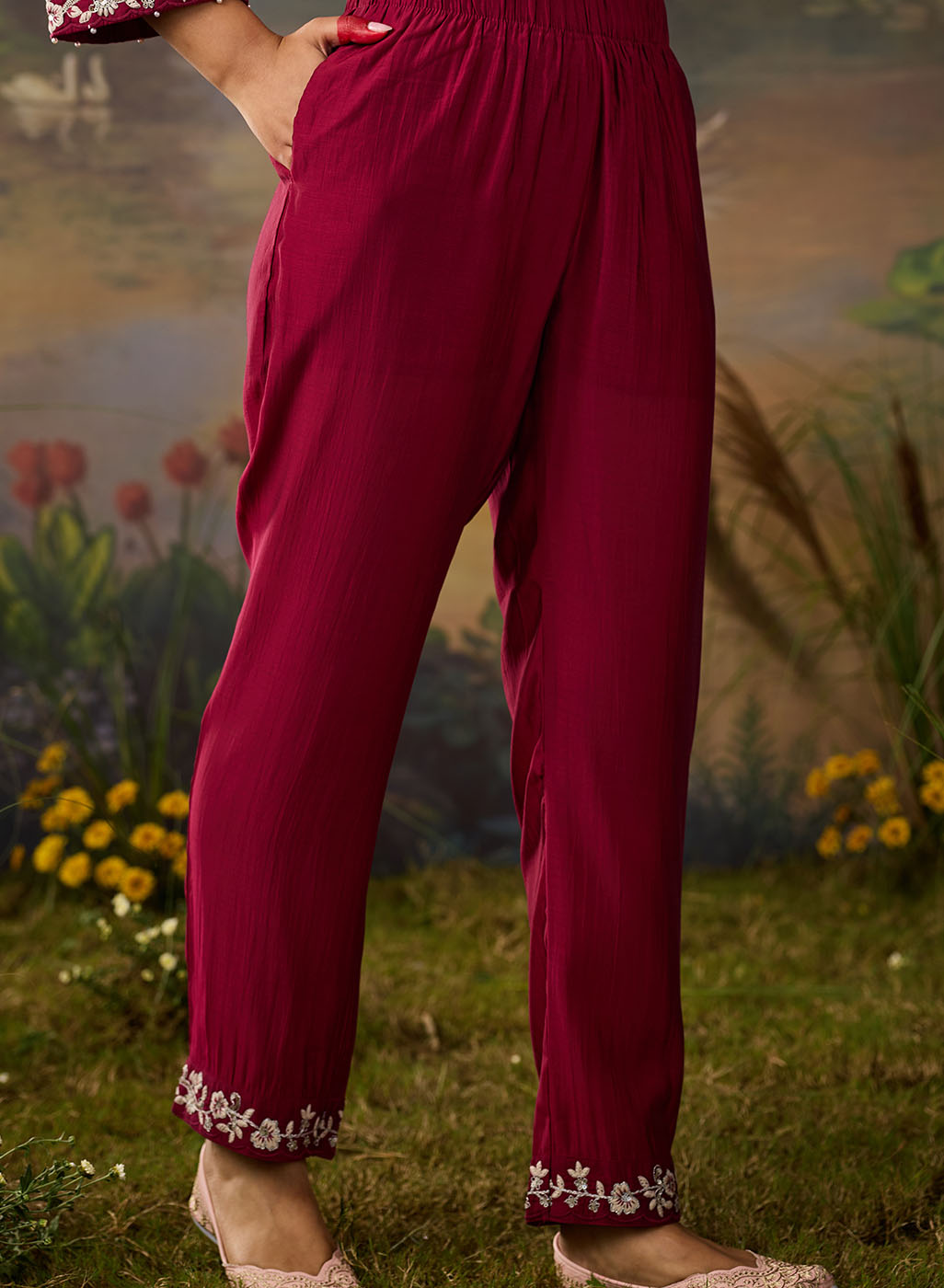 Husna Silk Embroidered Ladies Straight Suit Set With Dupatta