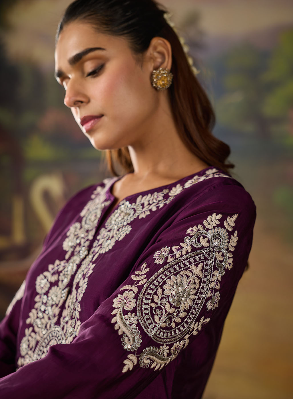 Husna Silk Embroidered Ladies Straight Suit Set With Dupatta