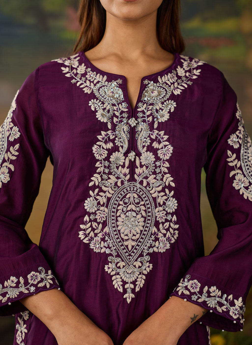 Husna Silk Embroidered Ladies Straight Suit Set With Dupatta