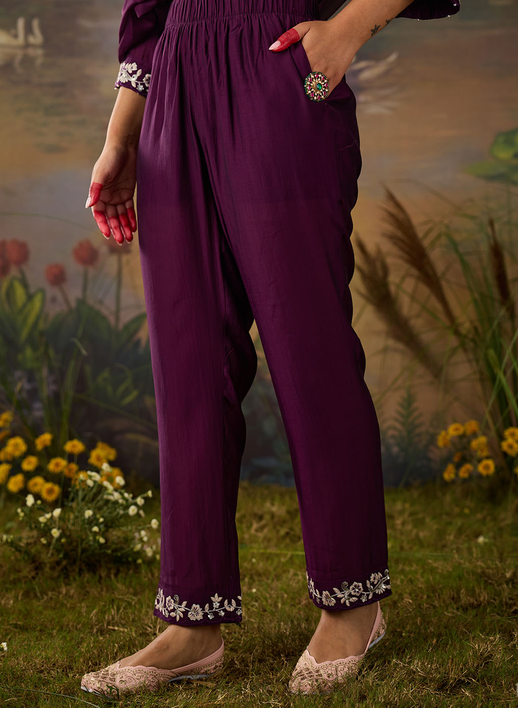 Husna Silk Embroidered Ladies Straight Suit Set With Dupatta