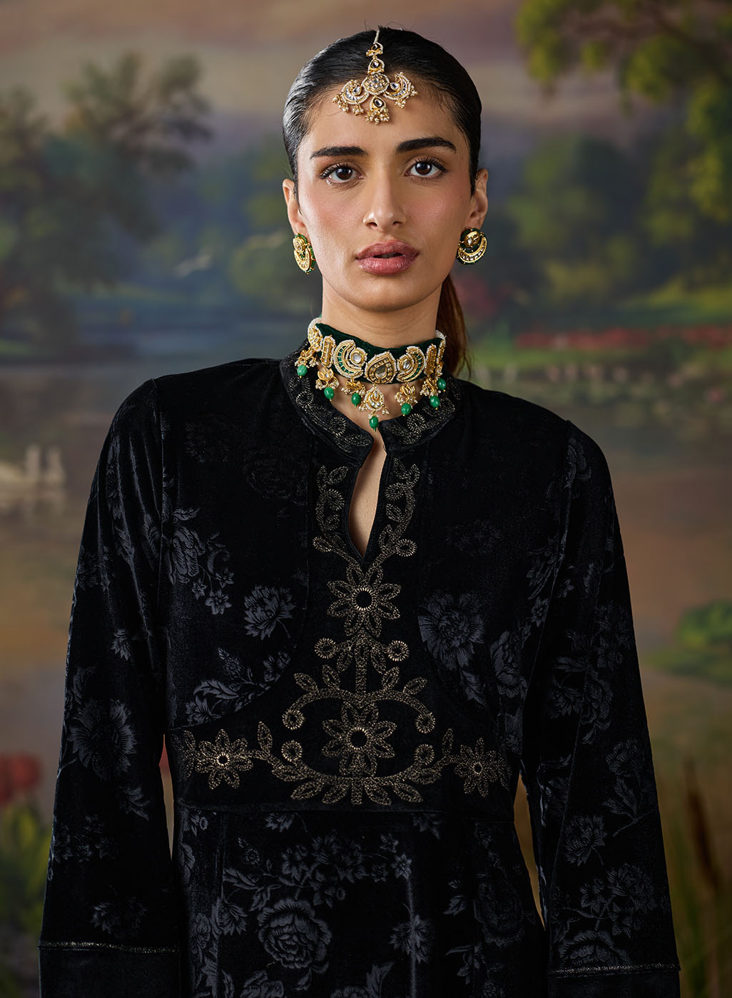 Eve Black Zari Embroidered Ladies Velvet Dress