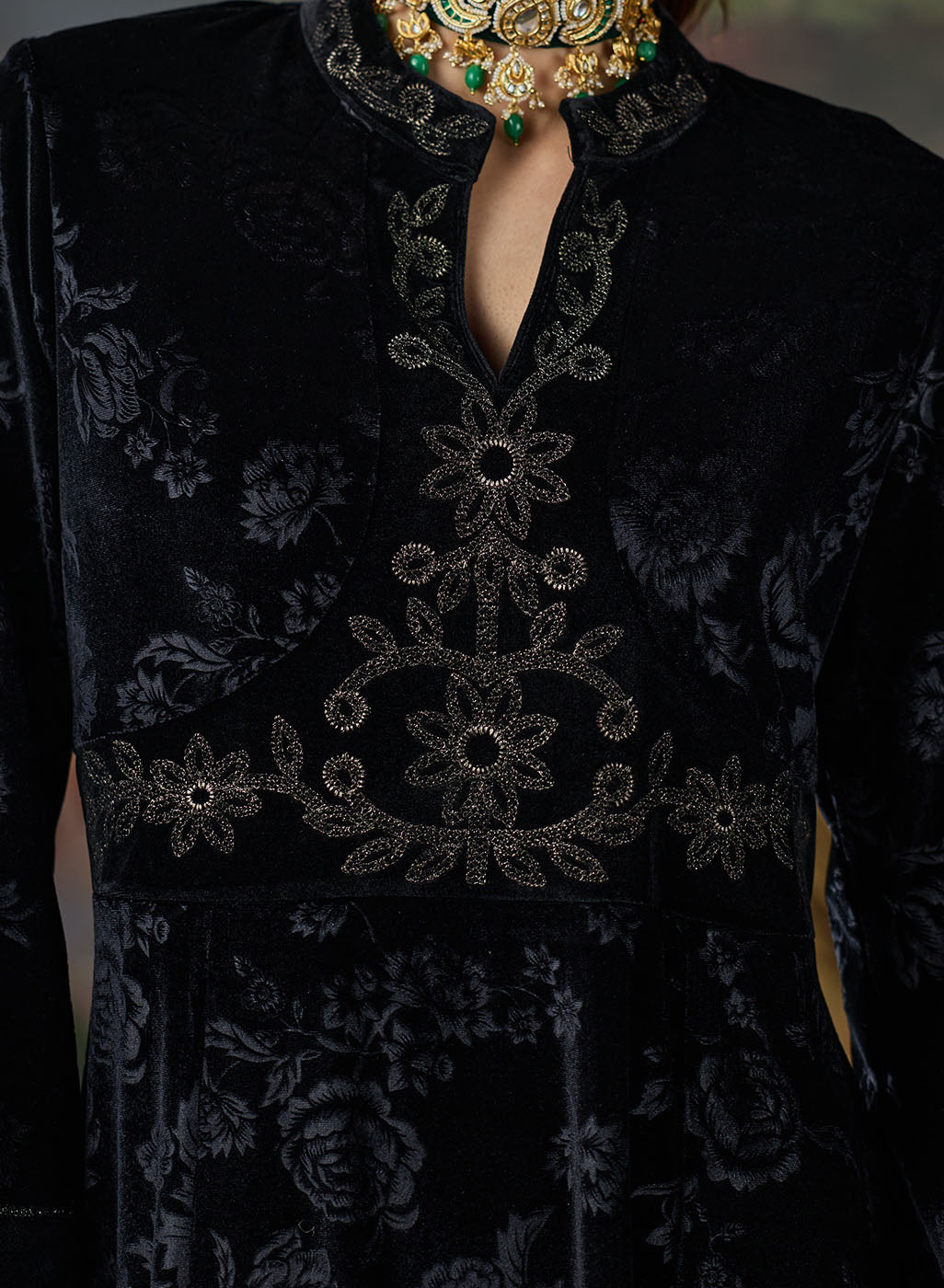 Eve Black Zari Embroidered Ladies Velvet Dress