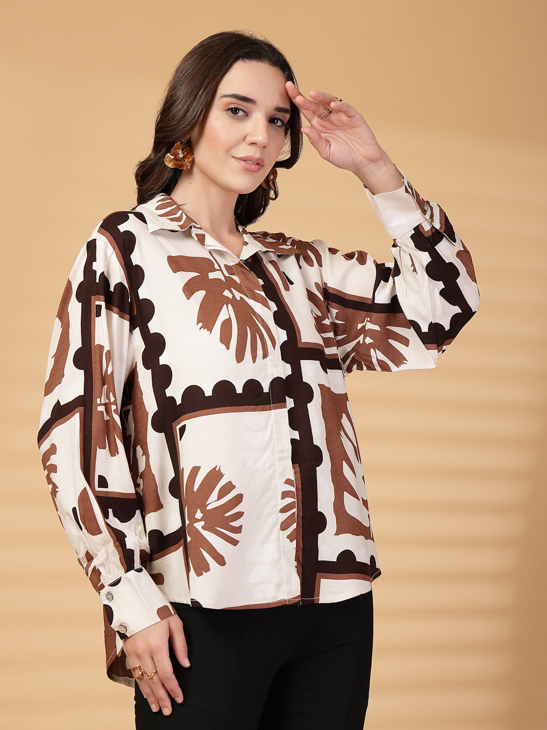 Gipsy Brown Printed Rayon Shirt