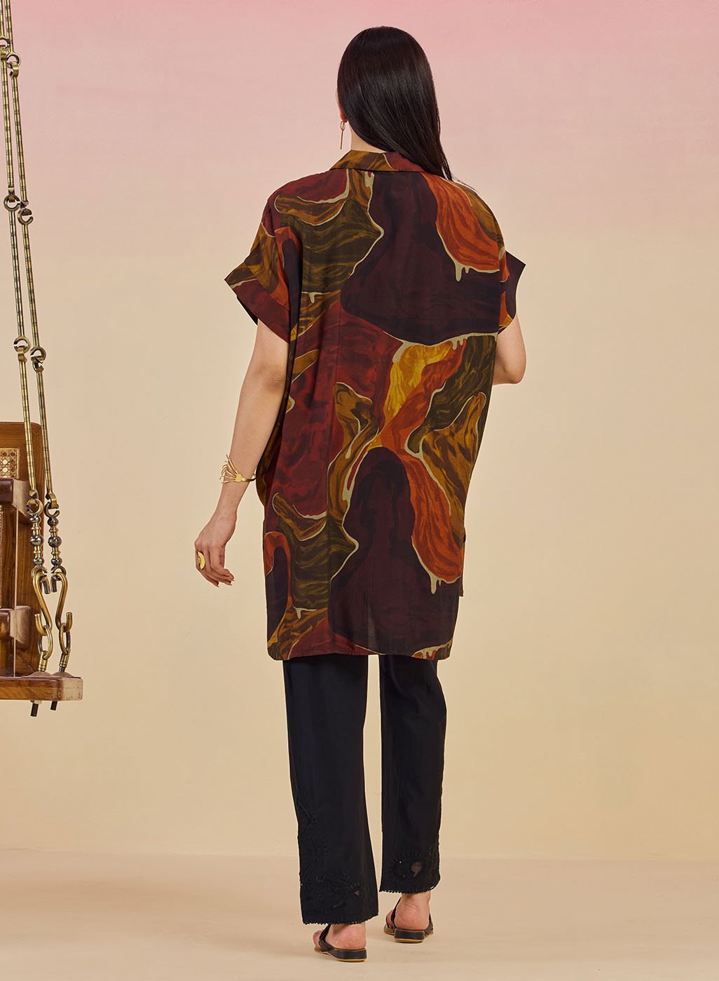 Clement Ladies Abstract Printed Collared Kaftan Tunic