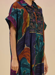 Clement Ladies Abstract Printed Collared Kaftan Tunic