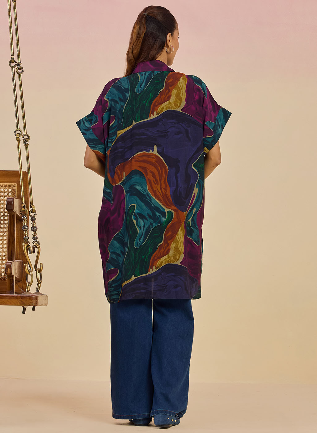 Clement Ladies Abstract Printed Collared Kaftan Tunic