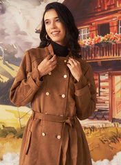 Bella Tan Monochrome Suede Long Coat For Women