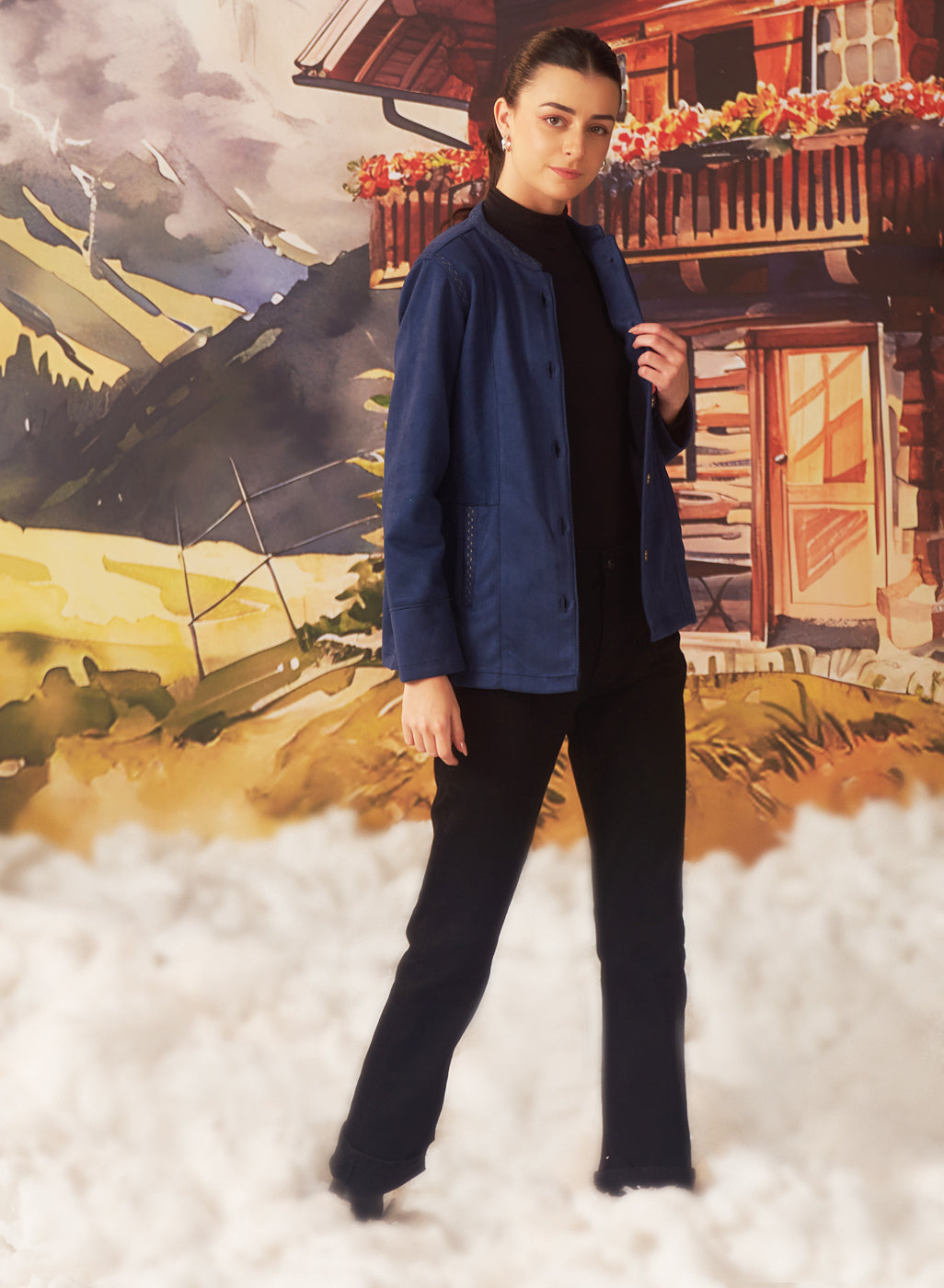 Asiya Navy Blue Monochrome Suede Shacket For Women