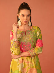 Tarana Lime Green Printed Chanderi Kurta Set For Women