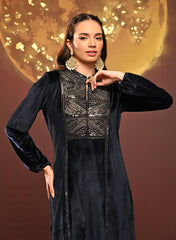 Azra Navy Blue Embroidered Velvet Kurti For Women