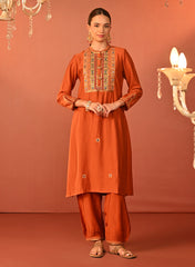 Arshia Chrome Rust Embroidered Rayon Co-Ord Set