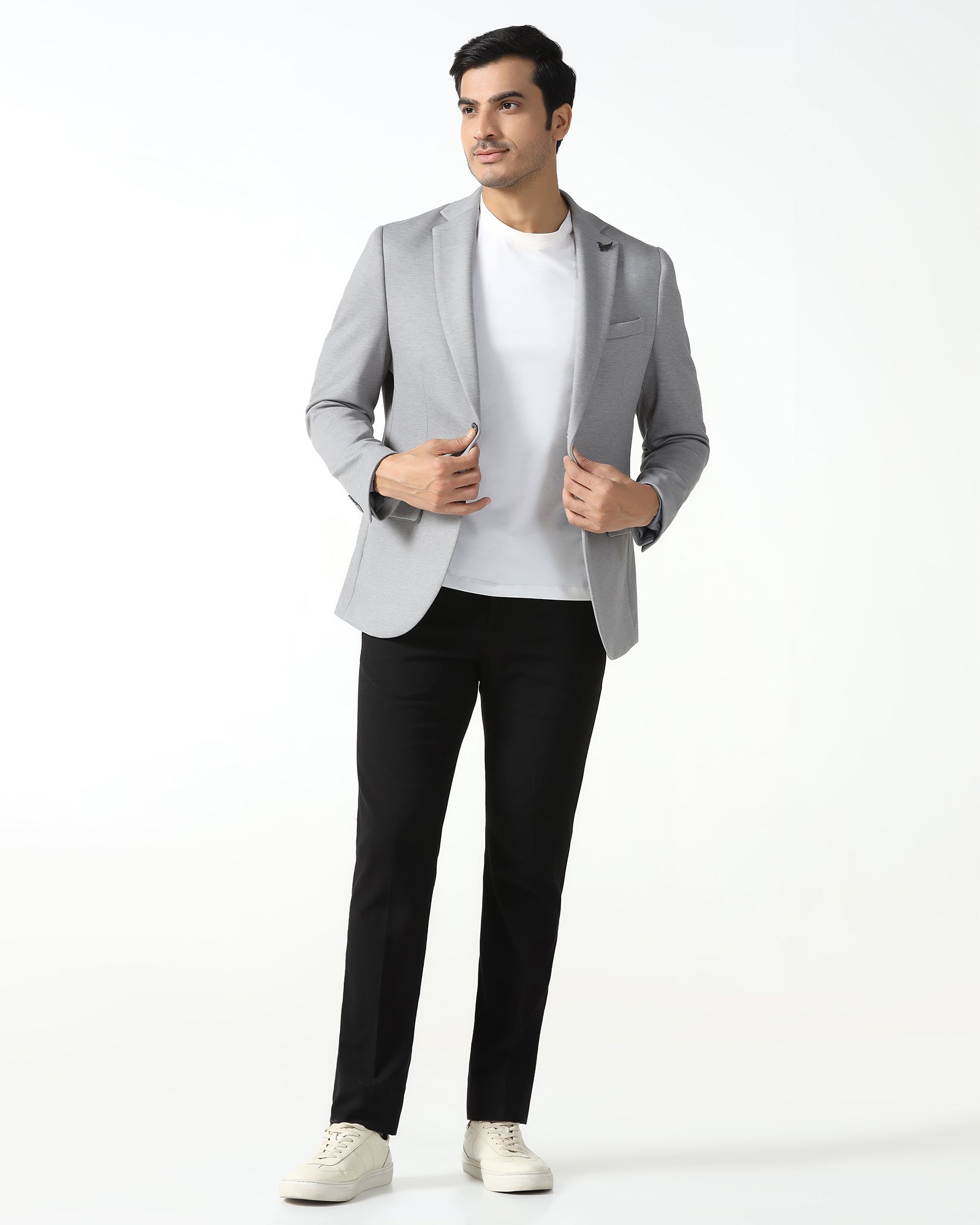 Blackberry men's light grey textured casual blazer, Walker model, stylish winterwear for a polished look.