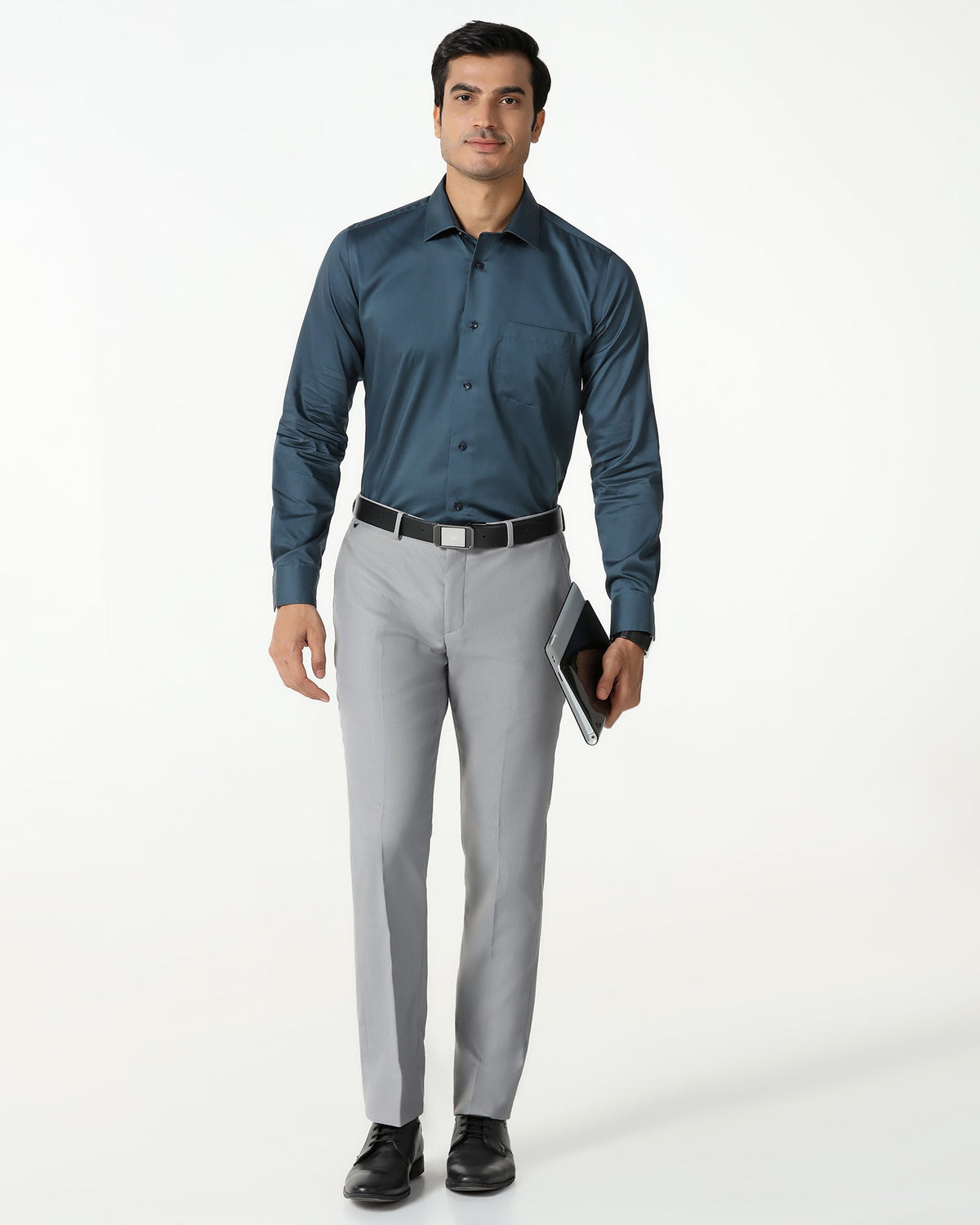 Light grey textured formal trouser for men by Blackberry, showcasing a tailored fit and subtle fabric pattern.
