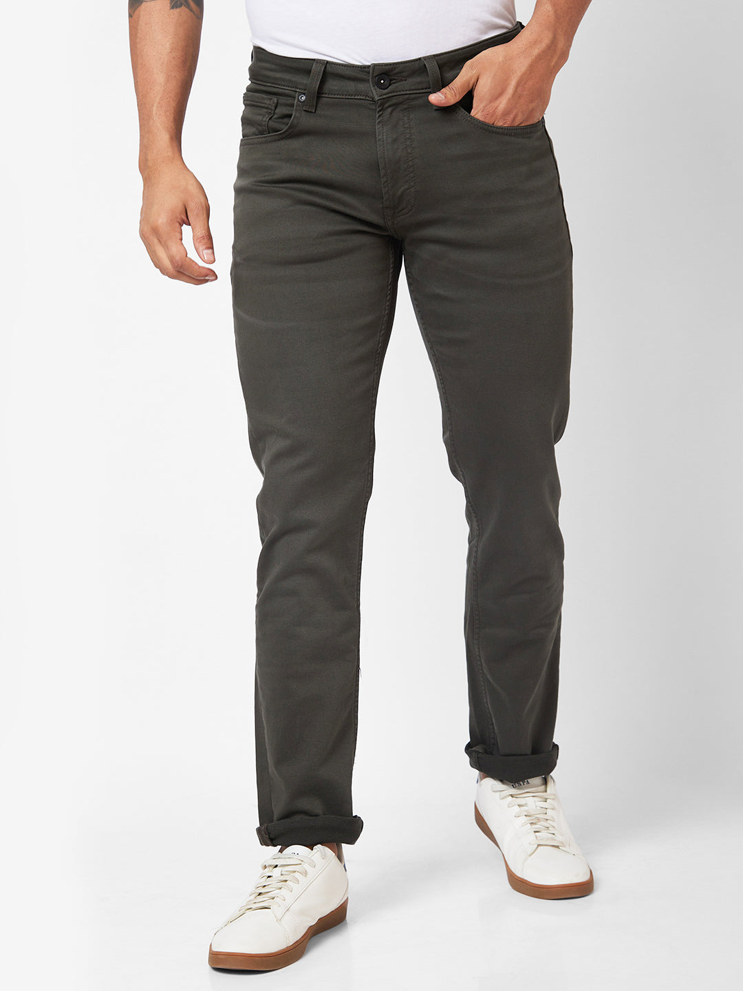 Spykar Mens Jeans Mdro2Bc033 Olive Green