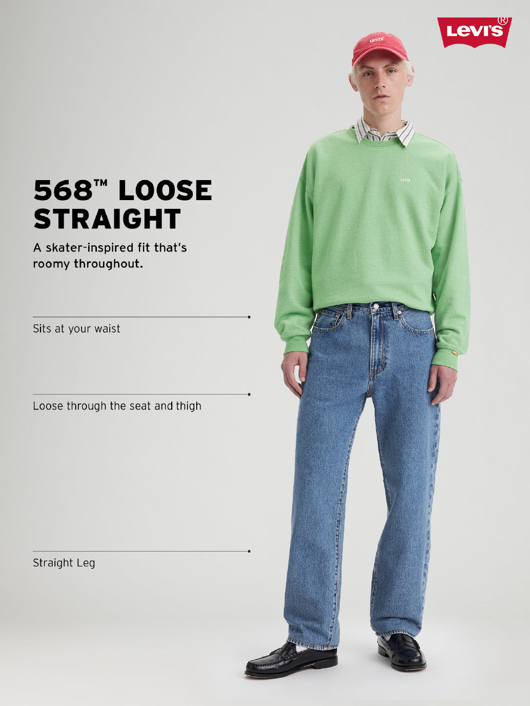 Levis men's jeans in classic blue denim, featuring a relaxed fit and visible stitching, shown from the back in this image.