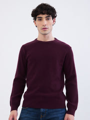 Spykar Plum Red Slim Fit Casual Sweaters For Men