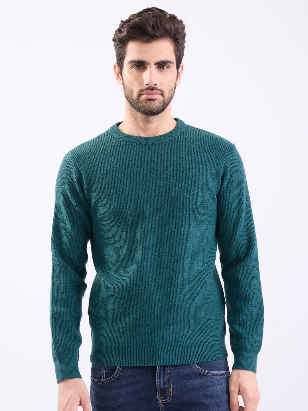 Spykar Teal Green Slim Fit Casual Sweaters For Men