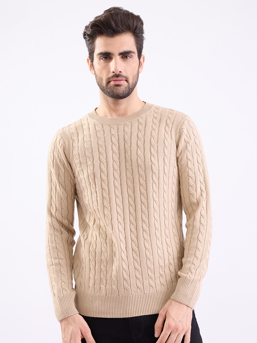 Spykar Mens Pullover Mfklw2Be007 Light Fawn
