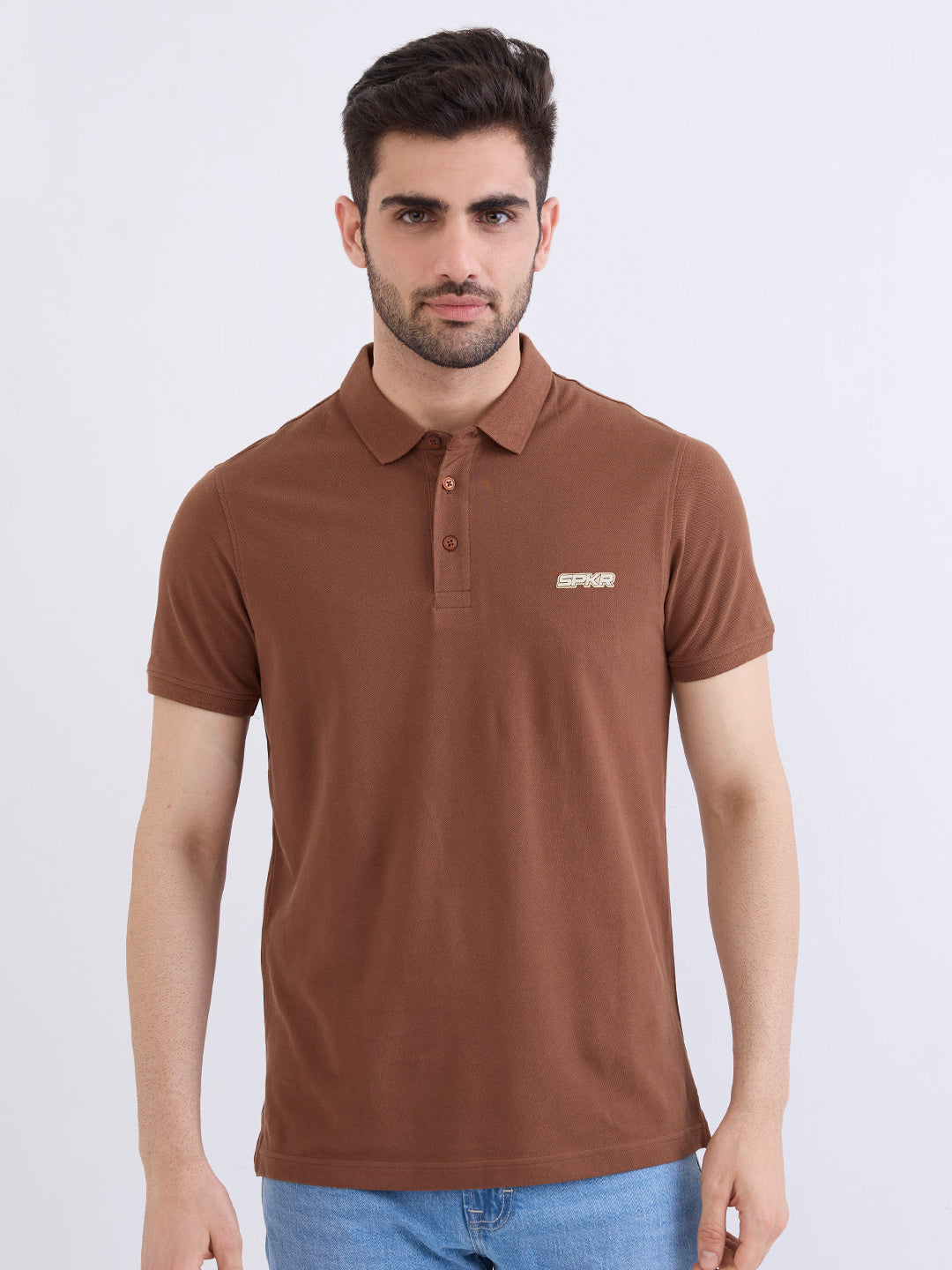 SPYKAR MENS T-SHIRT F/S MKTBP2BE085 BISON BROWN