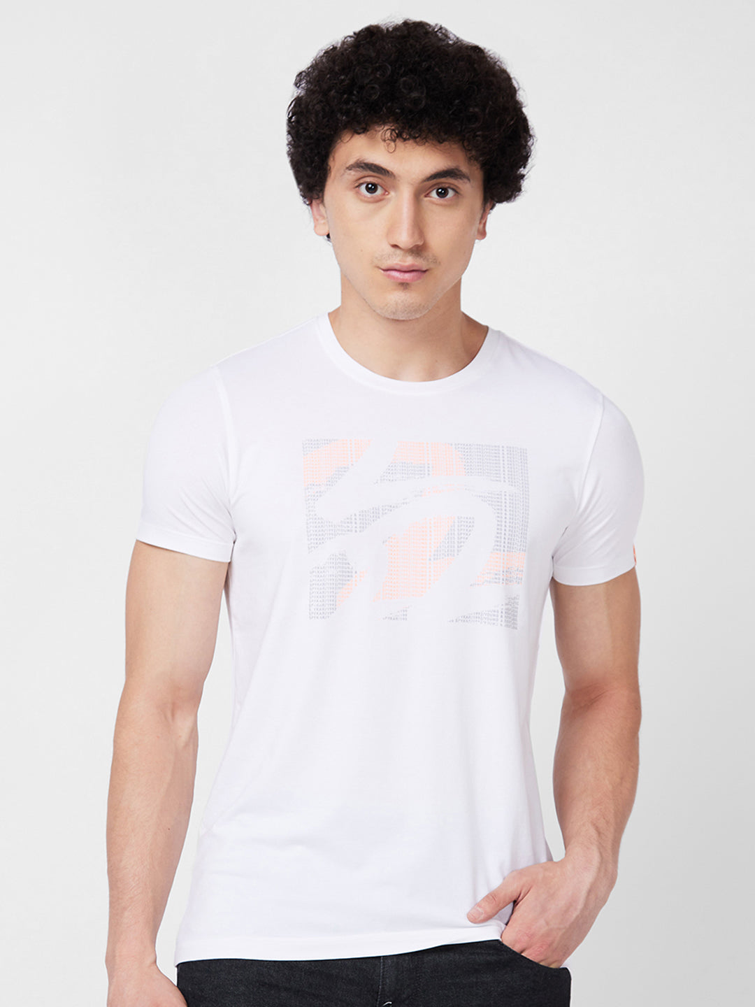 Men Round Neck Half Sleeves White T-Shirt