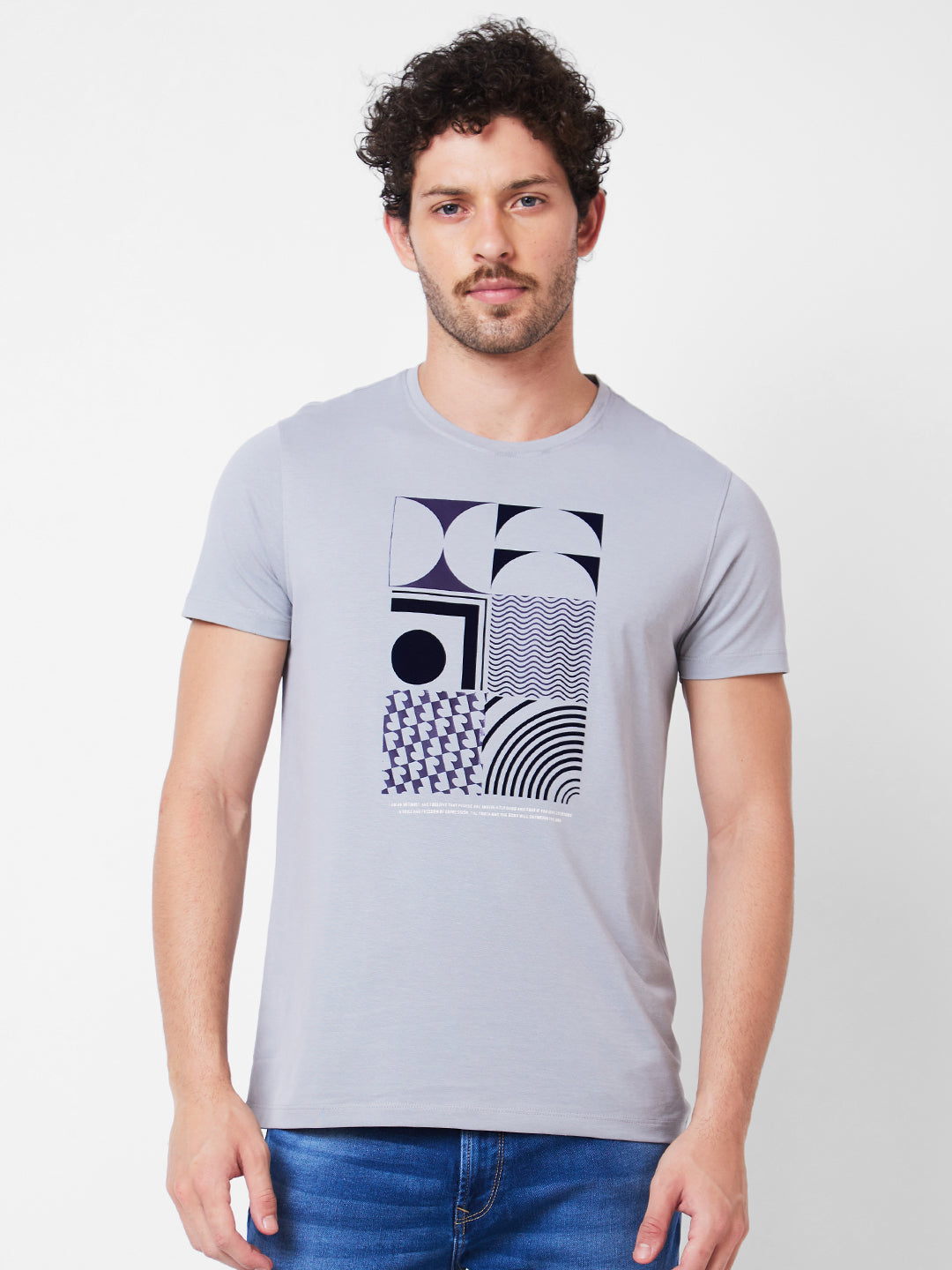 Men Round Neck Half Sleeves Grey T-Shirt