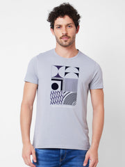 Men Round Neck Half Sleeves Grey T-Shirt