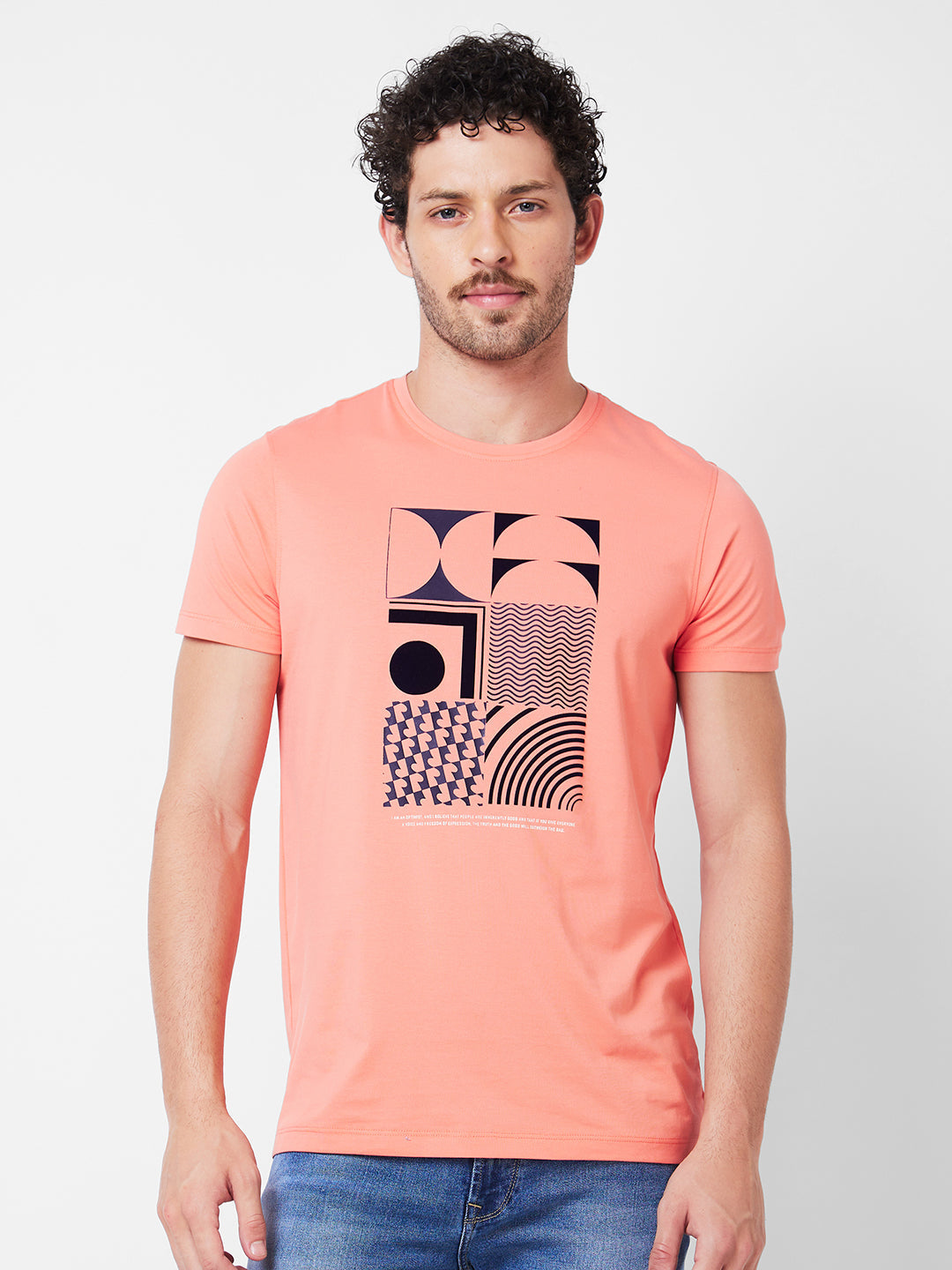 Men Round Neck Half Sleeves Pink T-Shirt
